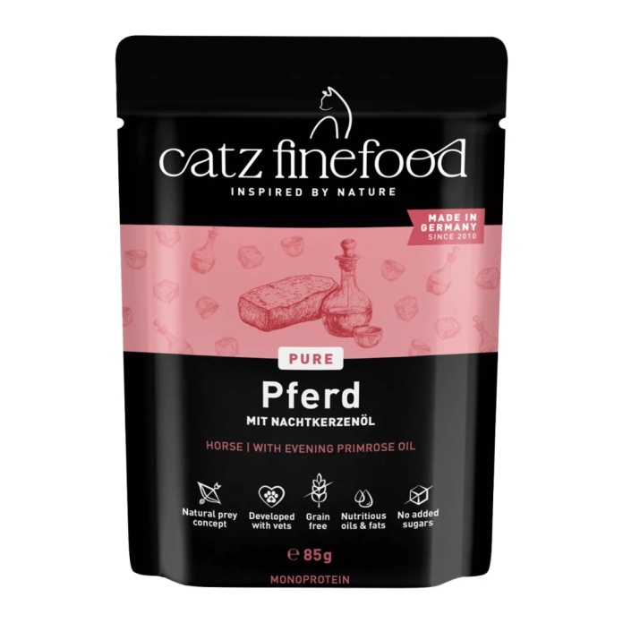 Catz Finefood PURE Konina 85 g - monobiałkowa mokra karma dla dorosłych kotów z 70% mięsa mięśniowego konia w saszetce